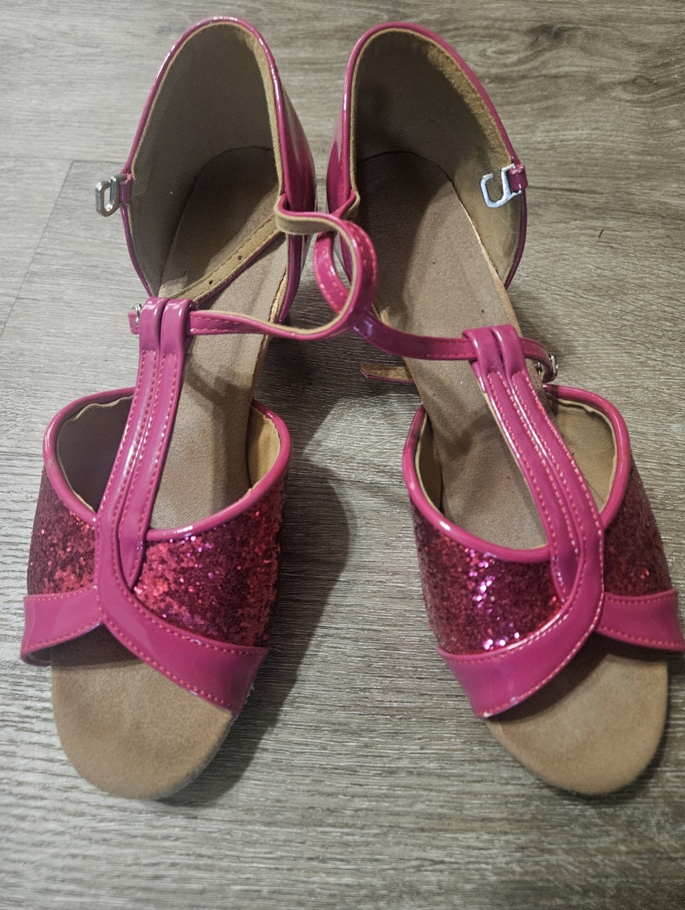 Sparkling Pink T‑Strap Sandals with Ankle  Strap